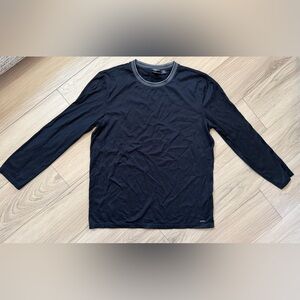Boss Hugo Boss Black Long-Sleeve Crewneck Contrast Collar Sz L Slim Mercerised